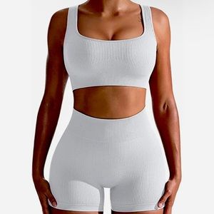 OQQ Workout Outfits for Women 2 Piece Seamless Ribbed High Waist Leggings